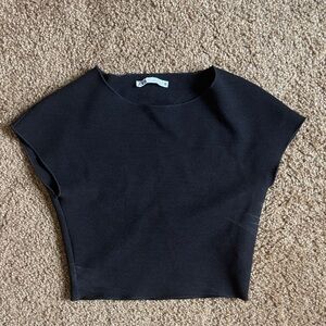 Zara Black Cropped Boxy Tee